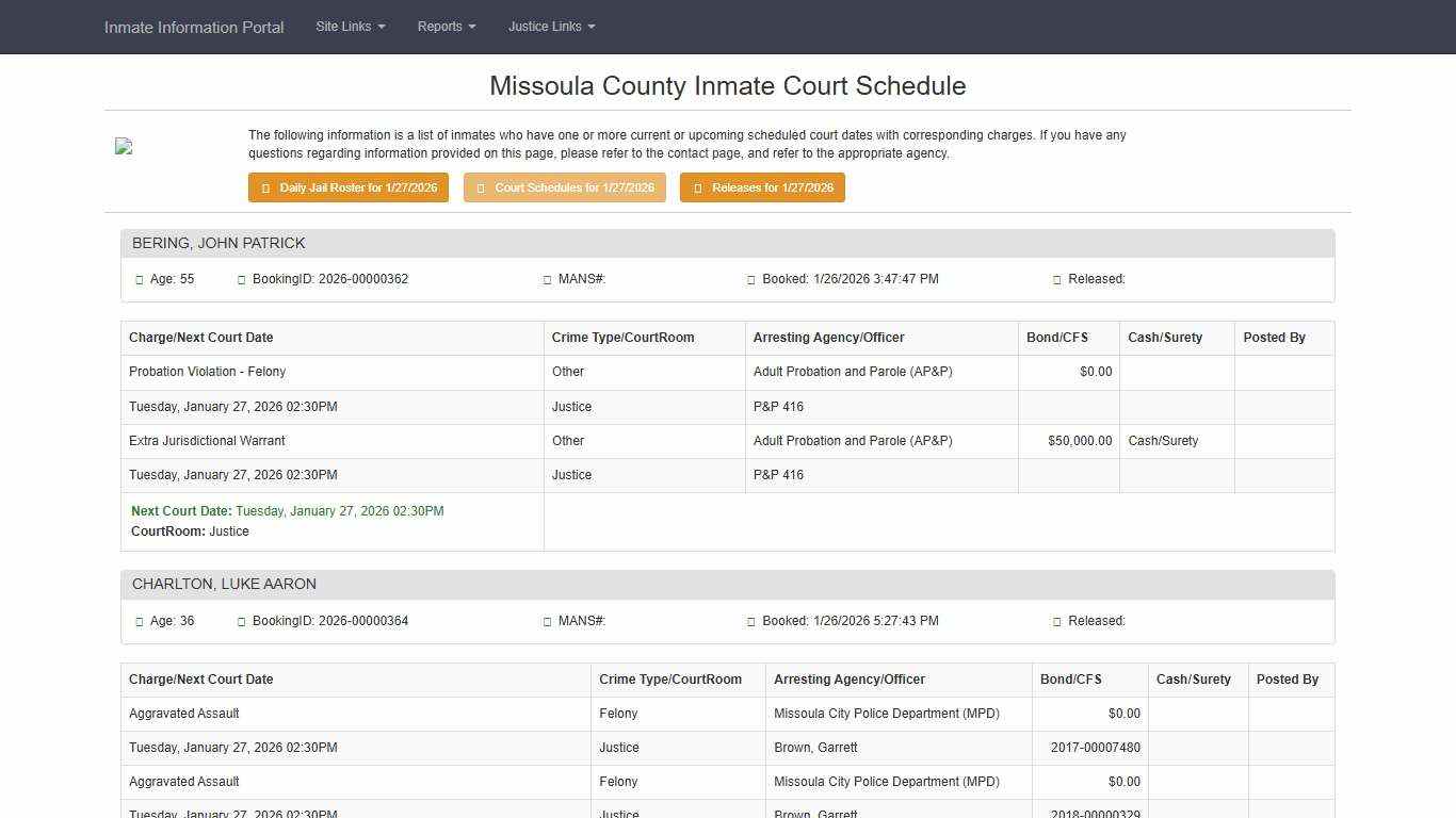 Missoula County Inmate Court Schedule - Missoula County Inmate Information Portal