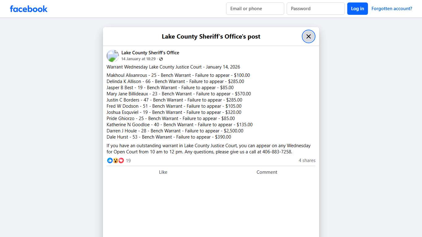 Warrant Wednesday Lake... - Lake County Sheriff's Office Facebook